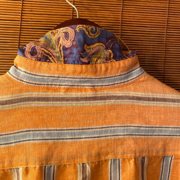 McKenzie Tribe Striped Button Down Shirt with Floral Accents Size M - Picture 8 of 9